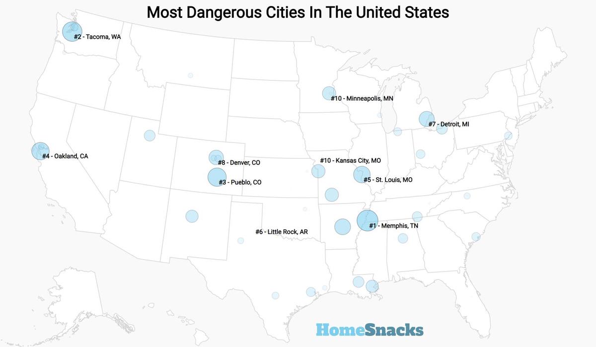 Most Dangerous Cities To Live In The United States Map