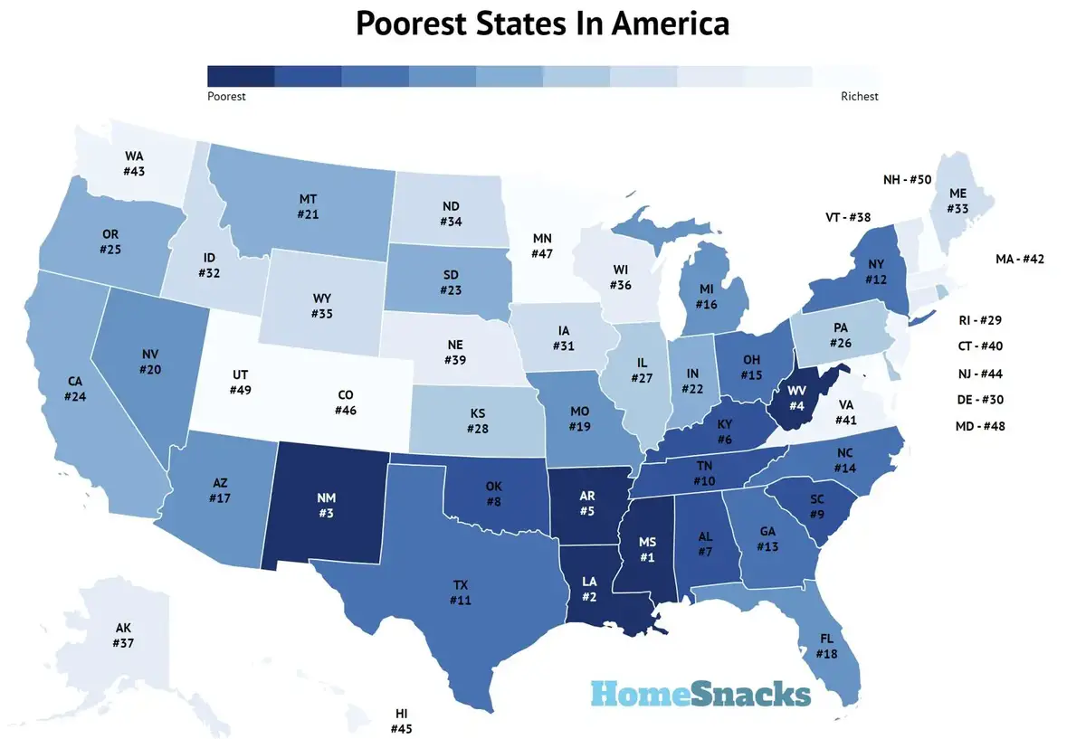 Map Of Poorest States Poorest States In America For 2022: White Population By State